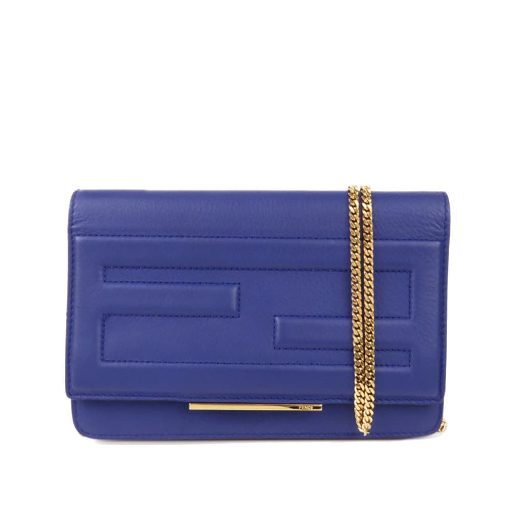 Fendi Tube Leather Wallet on Chain Blue