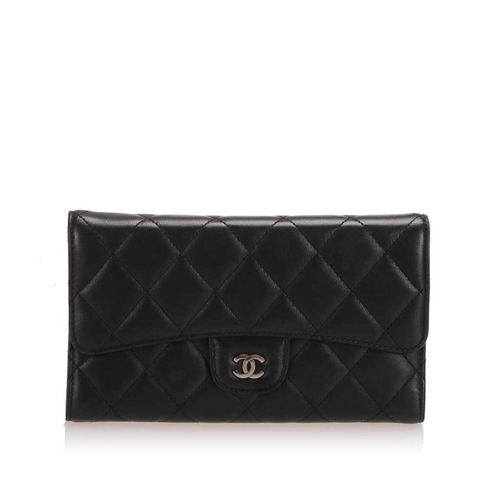 Chanel Matelasse Lambskin Leather Long Wallet Black