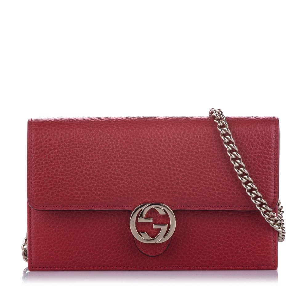 Gucci Interlocking G Leather Wallet on Chain Red