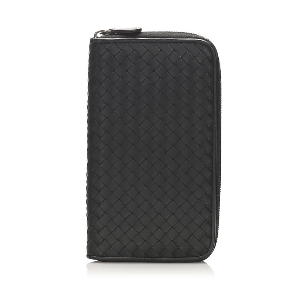 Bottega Veneta Intrecciato Leather Zip Around Wallet Black