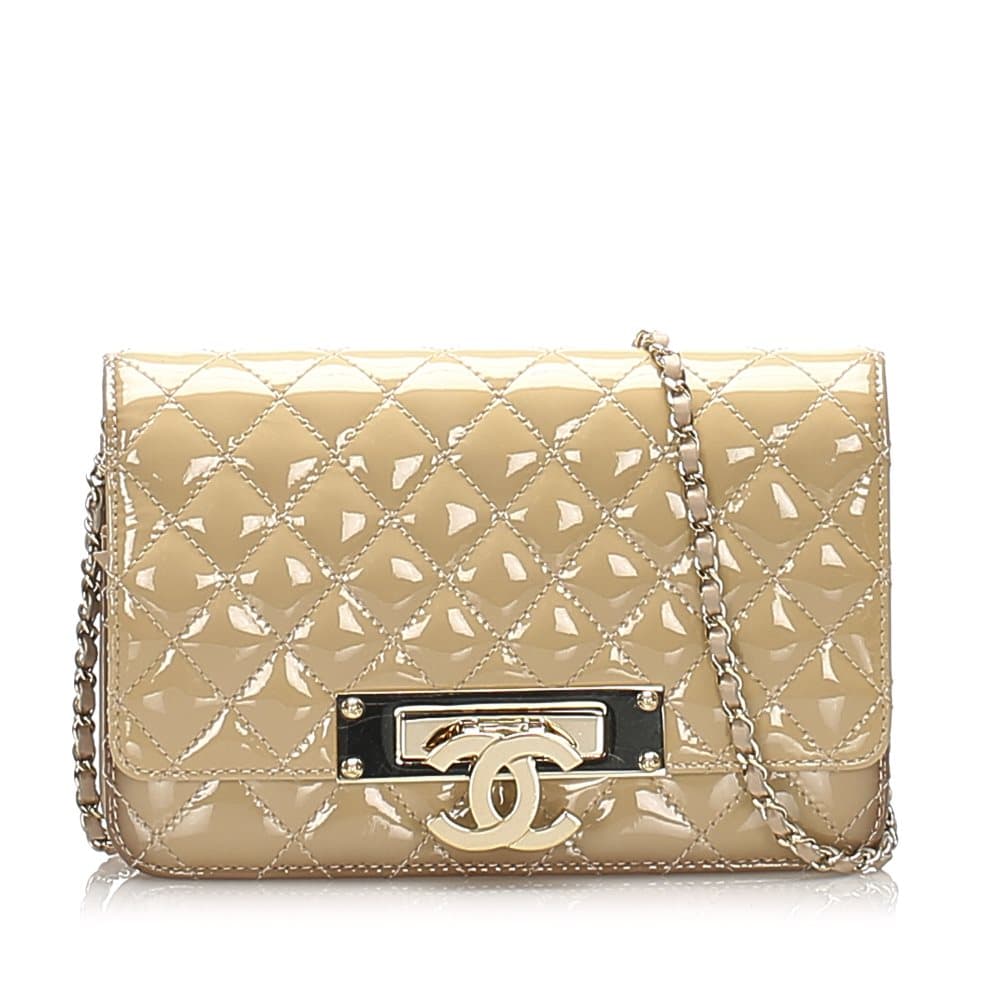 Chanel CC Timeless Patent Leather Wallet on Chain Brown