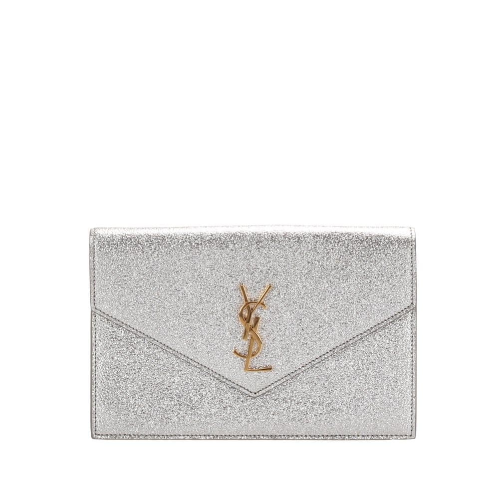YSL Monogram Leather Wallet on Chain White