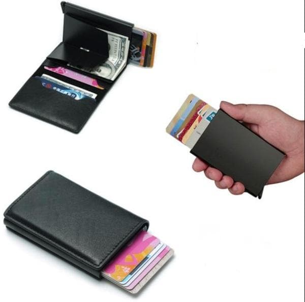 Protection Wallet Black RFID Card Holder 5 Cards (Genuine Leather)