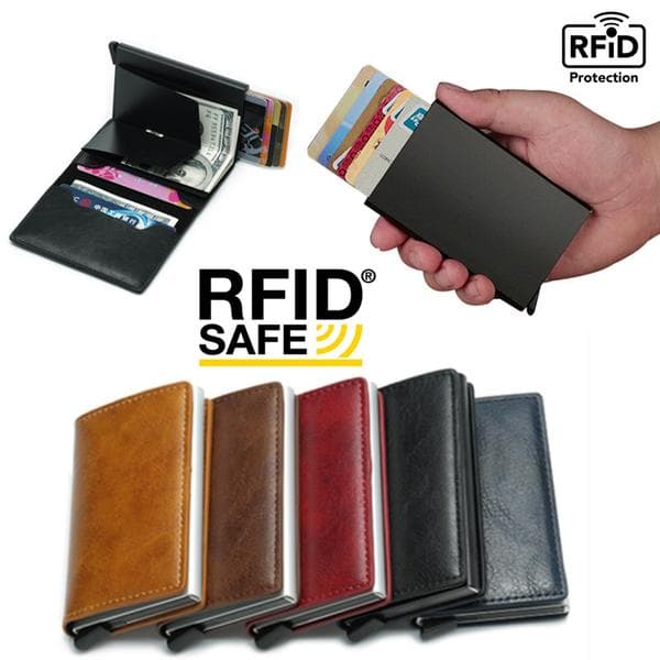 Protection Wallet Black RFID Card Holder 5 Cards (Genuine Leather)