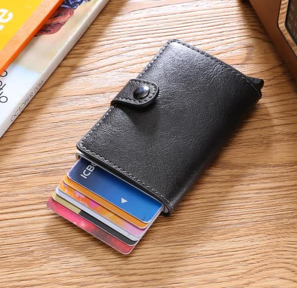 Protection Black-RFID Wallet Card Holder 5 Cards (Genuine Leather)