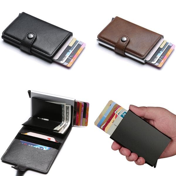 Protection Black-RFID Wallet Card Holder 5 Cards (Genuine Leather)