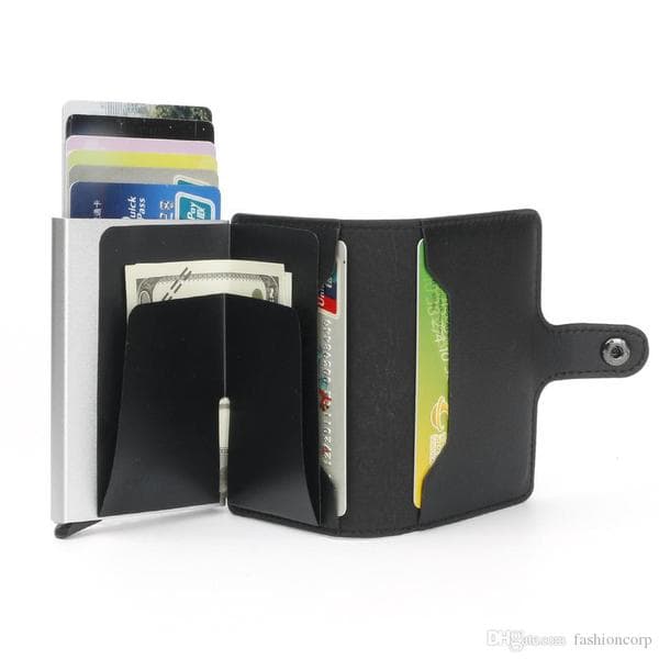 Dusty Blue - RFID Protection Wallet Card Holder 5 Cards (Genuine Leather)