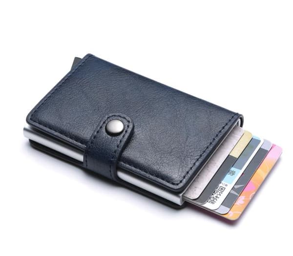 Dusty Blue - RFID Protection Wallet Card Holder 5 Cards (Genuine Leather)