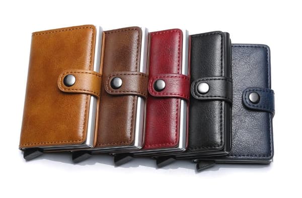 Dusty Blue - RFID Protection Wallet Card Holder 5 Cards (Genuine Leather)