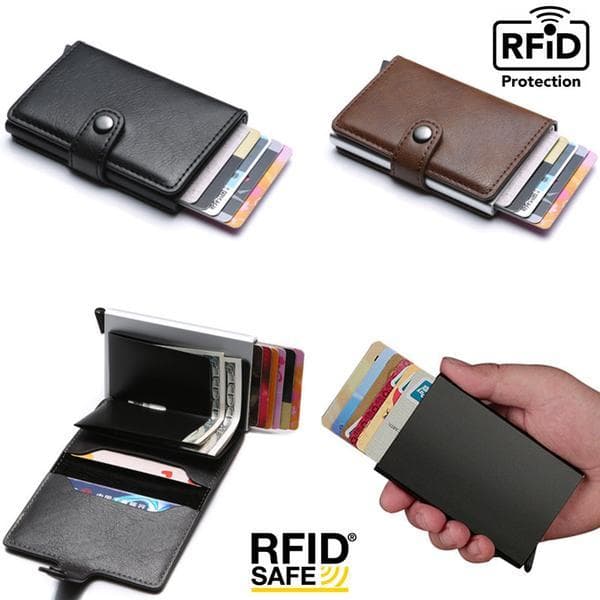 Smart RFID Skydd Plånbok Korthållare 5st Kort Äkta Läder 5färger