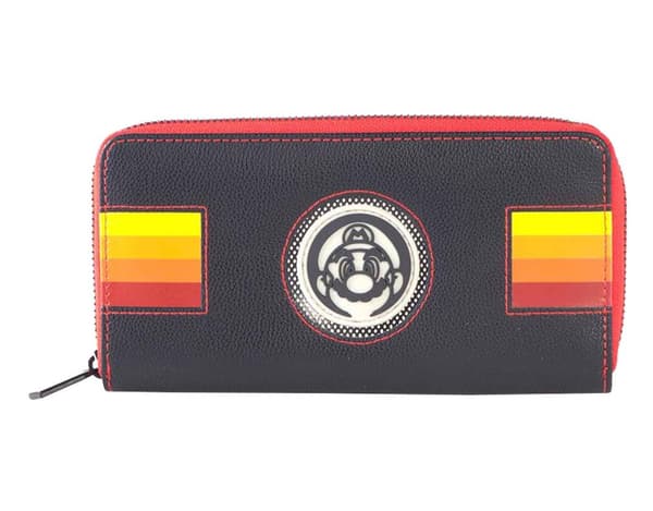 Super Mario Purse Retro Stripes Logo Official Nintendo Black Zip Around One Size