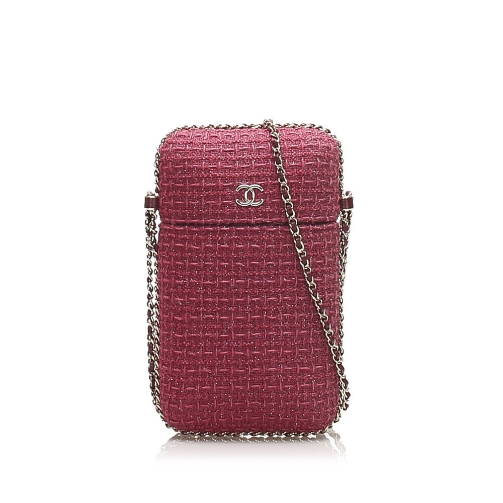 Pre-owned Chanel CC Tweed Phone Case Red