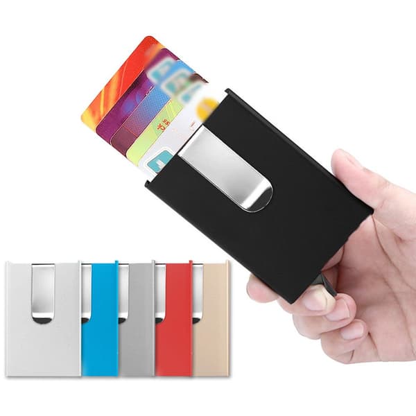 Korthållare 5 kort med Sedelklämma & Pop-Up - RFID-skydd Blå