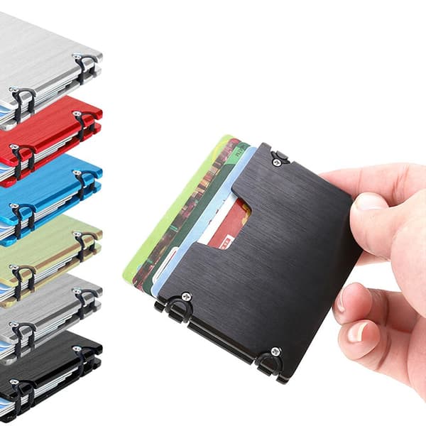 Korthållare 6 kort - RFID - Plånbok Pop-Up i Aluminium Sininen