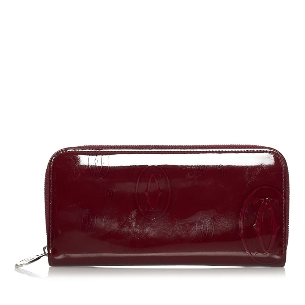 Pre-owned Cartier Happy Birthday Patent Leather Long Wallet Red