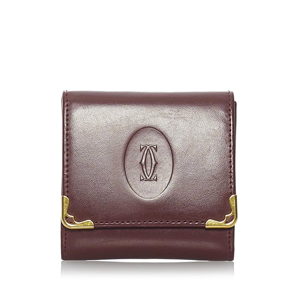 Pre-owned Cartier Must de Cartier Leather Coin Pouch Red