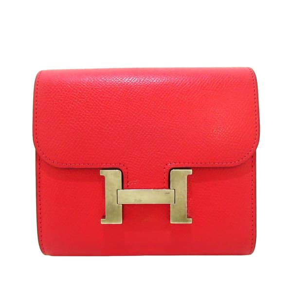 Pre-owned Hermès Epsom Constance Compact Wallet Red