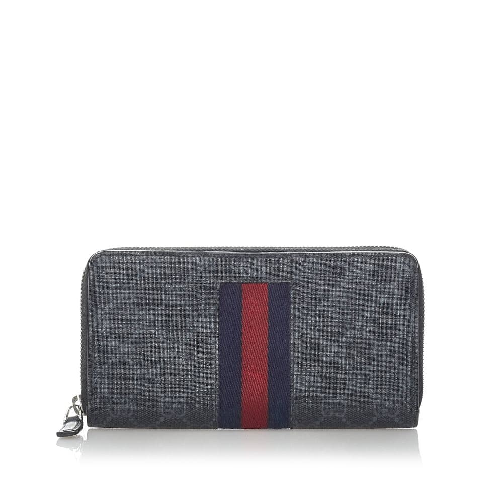 Pre-owned Gucci GG Supreme Web Long Wallet Blue