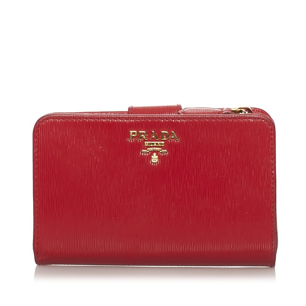 Pre-owned Prada Saffiano Small Wallet Red