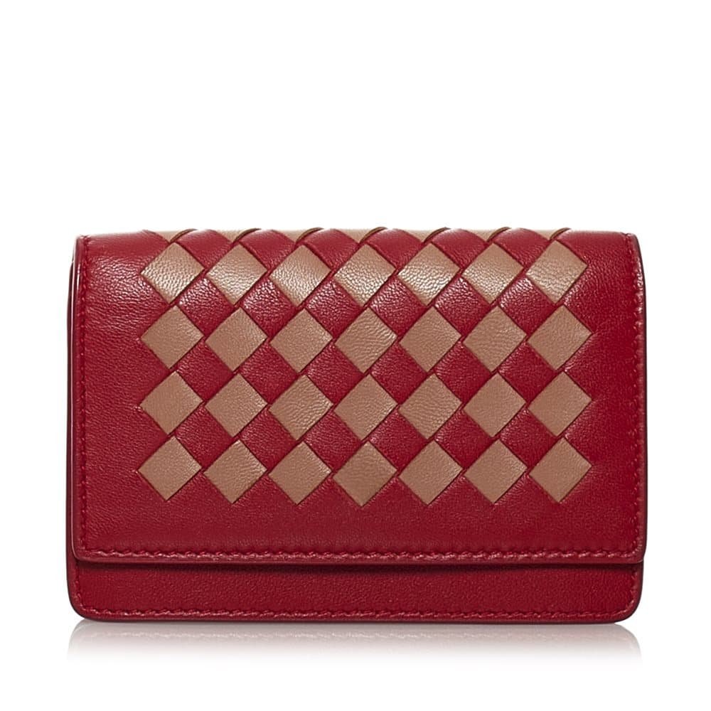Pre-owned Bottega Veneta Intrecciato Card Case Red