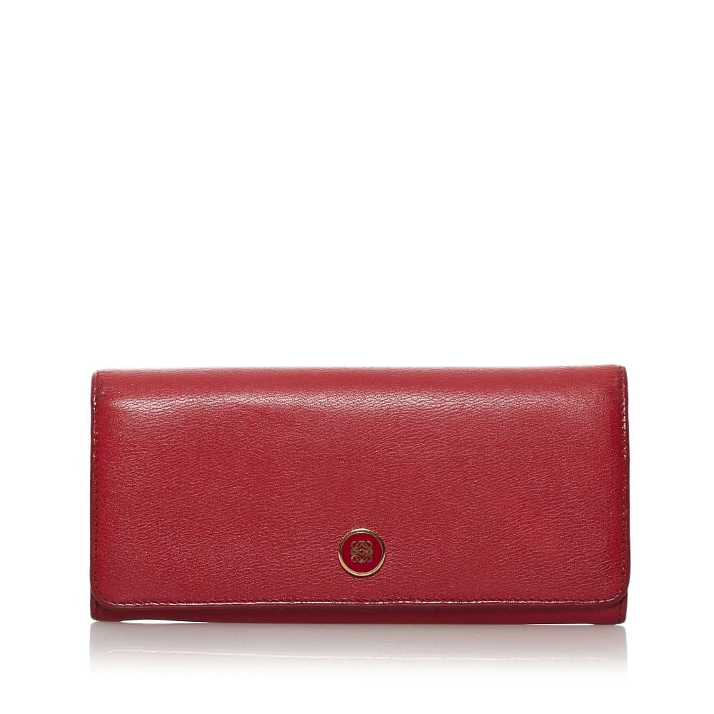 Pre-owned Loewe Anagram Leather Long Wallet Red