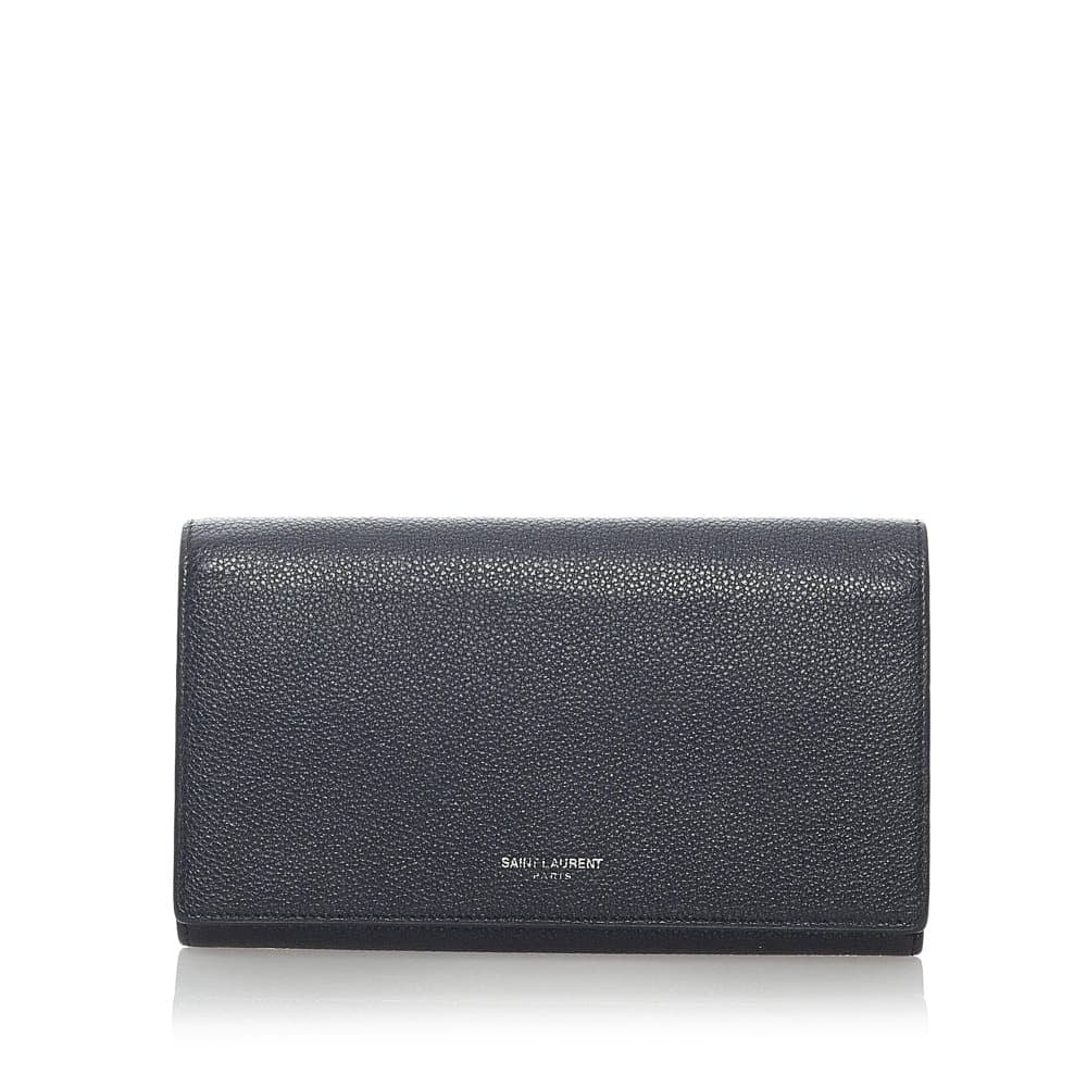 Pre-owned Saint Laurent Leather Long Wallet Black
