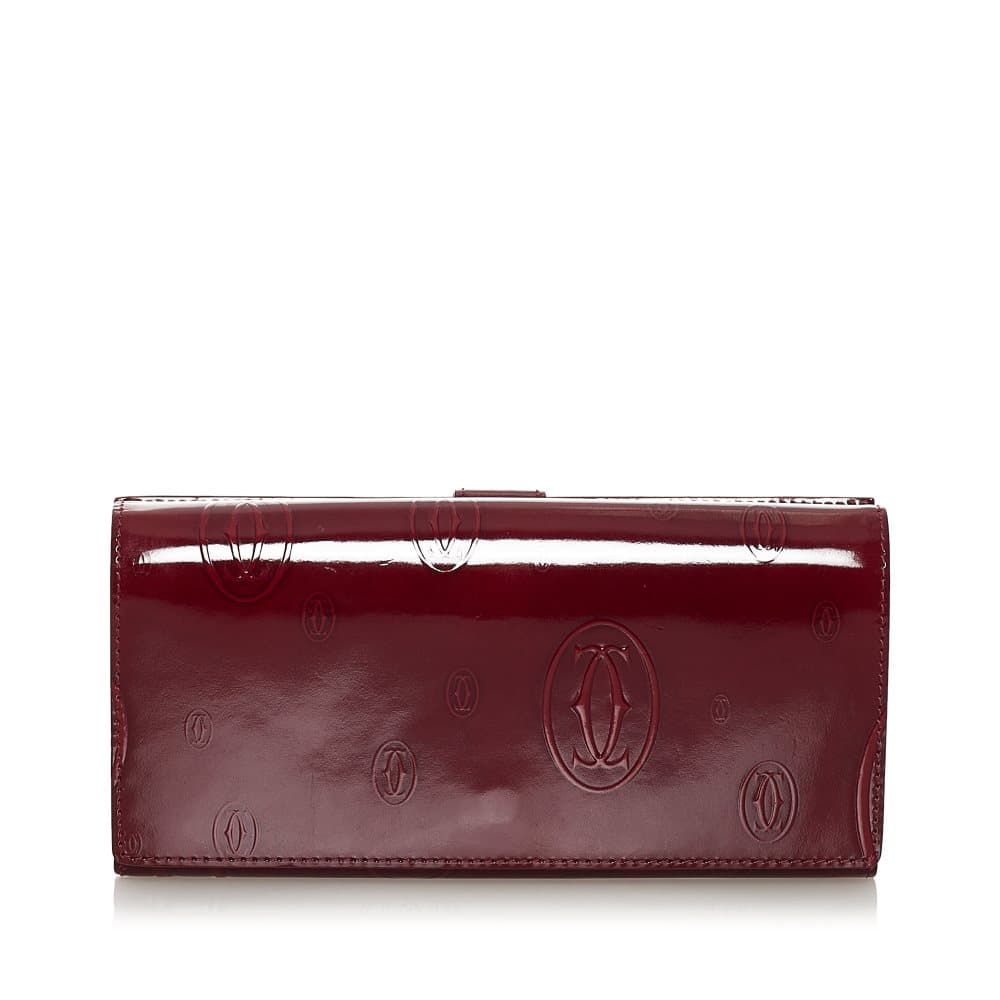 Pre-owned Cartier Happy Birthday Patent Leather Wallet Red