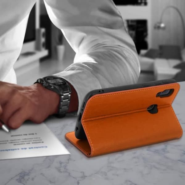 Folio-fodral - Äkta läder - Samsung Galaxy A20e - Kortfack - Videostöd - Mjuk