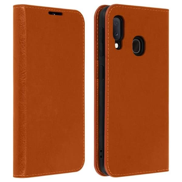 Folio-fodral - Äkta läder - Samsung Galaxy A20e - Kortfack - Videostöd - Mjuk