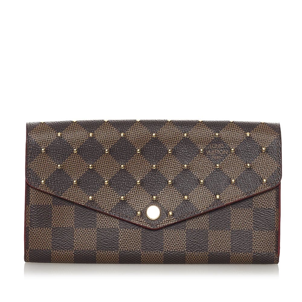 Pre-owned Louis Vuitton Damier Ebene Portefeiulle Sarah Wallet Brown