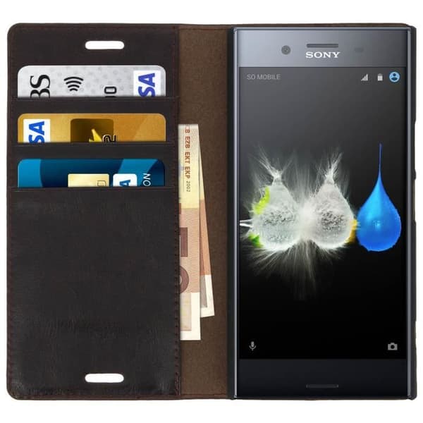 Plånboksfodral - AVIZAR - Sony Xperia XZ Premium - Brunt läder - Ställfunktion - 3 kortfack