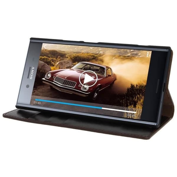 Plånboksfodral - AVIZAR - Sony Xperia XZ Premium - Brunt läder - Ställfunktion - 3 kortfack