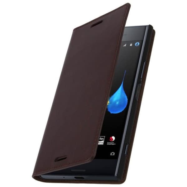 Plånboksfodral - AVIZAR - Sony Xperia XZ Premium - Brunt läder - Ställfunktion - 3 kortfack