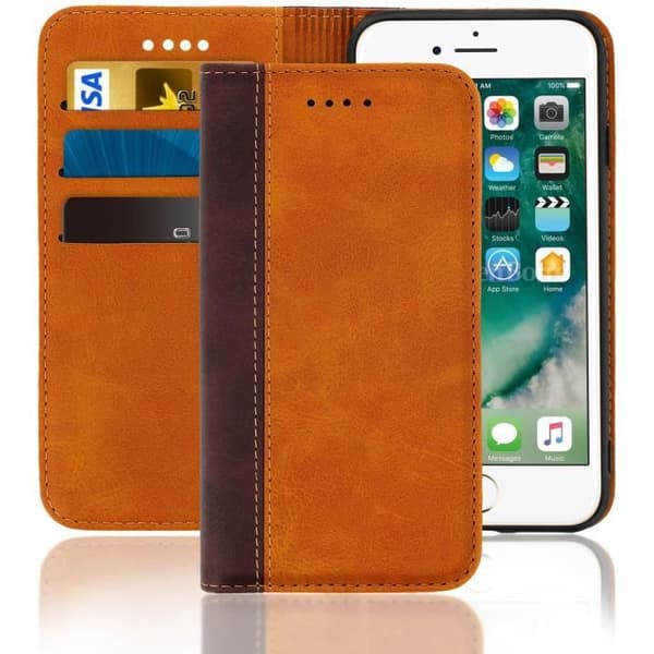 Plånboksfodral - AVIZAR - iPhone 7 och 8 - Ekologiskt läder - Stödfunktion - Kamel