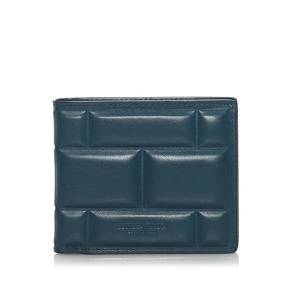 Pre-owned Bottega Veneta Padded Bifold Leather Wallet Blue