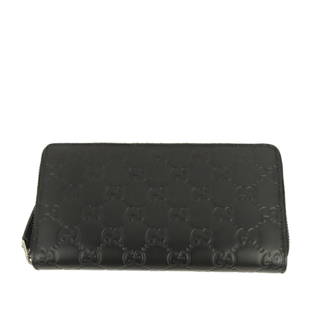 Pre-owned Gucci Guccissima Zip Around Wallet Black