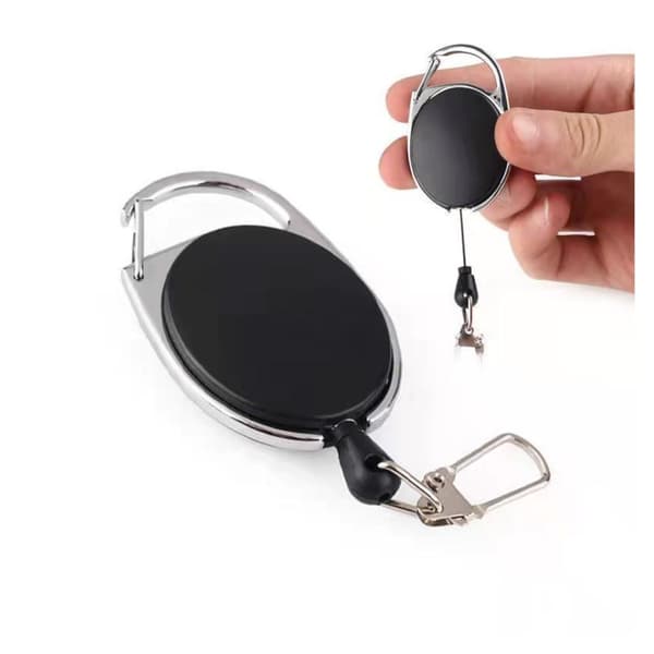 Sort Lanyard - Udtrækkeligt Adgangskort / Nøglering - Yo-yo Funktion