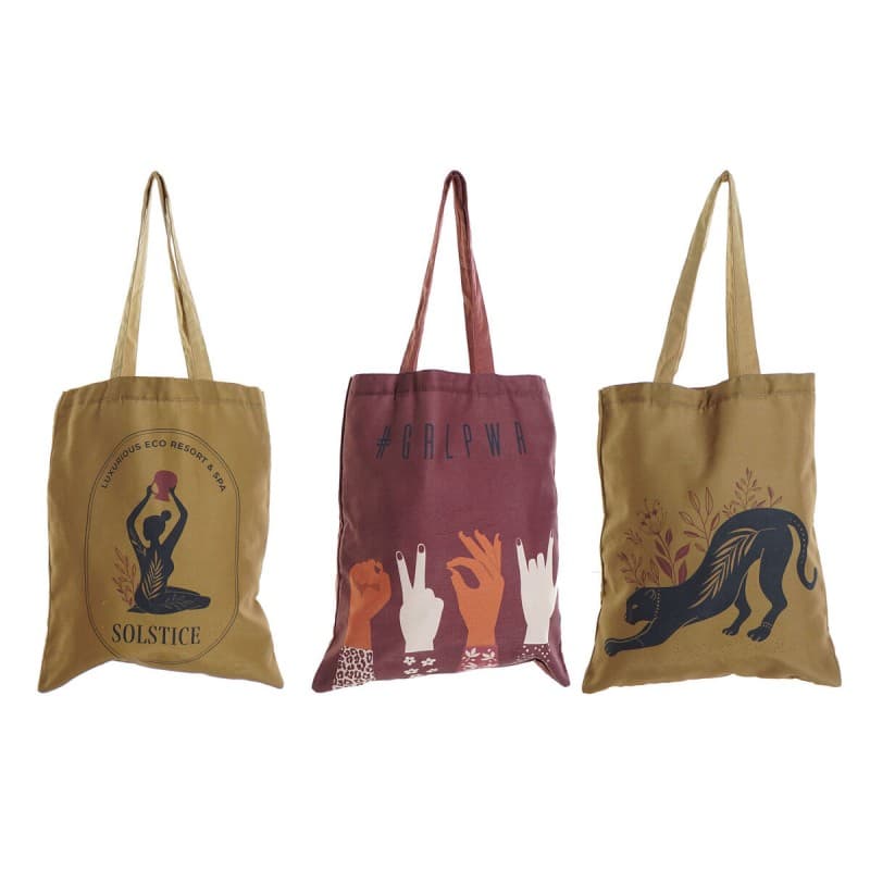 Shopping Bag DKD Home Decor Burgundy Mustard (35 x 1 x 40 cm) (3 Units)