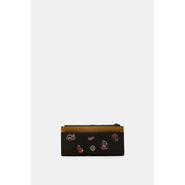 Desigual - Stor bohemisk etnisk damplånbok i läderimitation med broderat Paisleymönster (20waya25) caqui storlek 9,5 cm