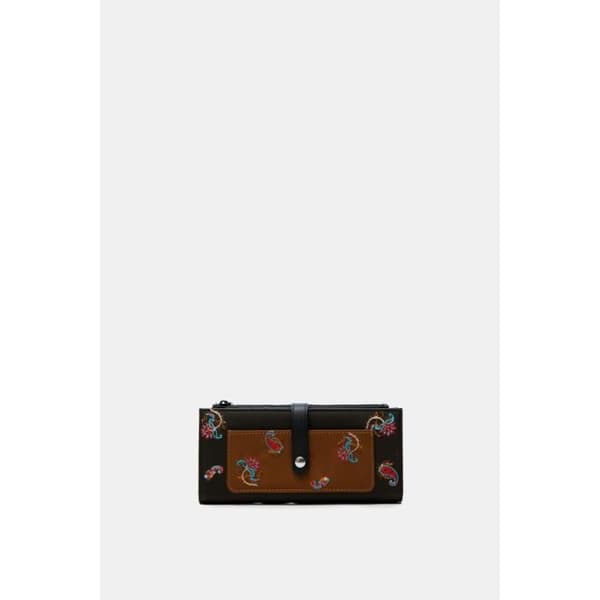 Desigual - Stor bohemisk etnisk damplånbok i läderimitation med broderat Paisleymönster (20waya25) caqui storlek 9,5 cm