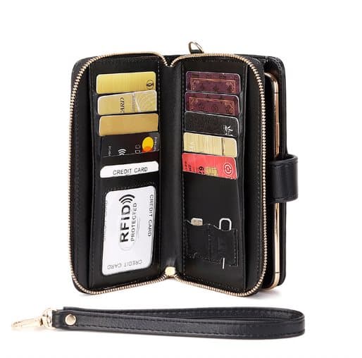 PU Stor kapacitet Multi-Card Slot Dragkedja RFID-blockerande korthållare plånbok