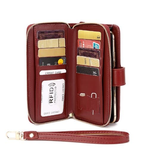 PU Stor kapacitet Multi-Card Slot Dragkedja RFID-blockerande korthållare plånbok