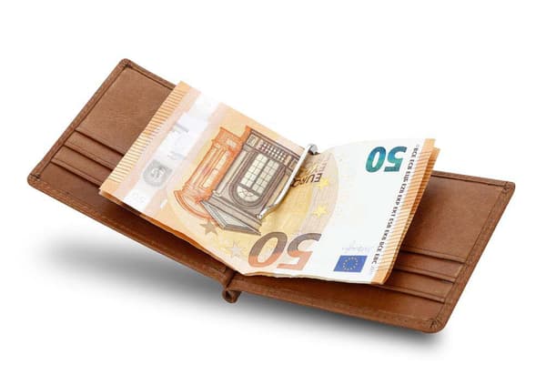 Lommebok i skinn Ultratynn lommebok i skinn med 6 kortluker og seddelklemme