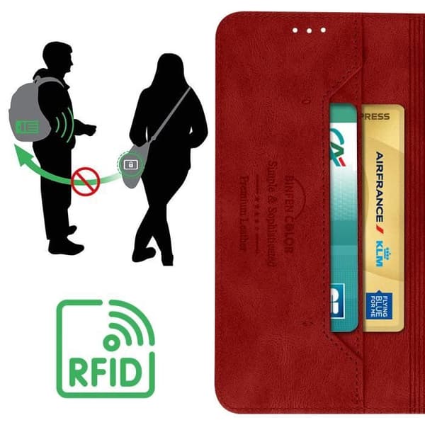 Fodral till Galaxy A34 5G - AVIZAR - Plånbok och videohållare - RFID-blockering - Röd