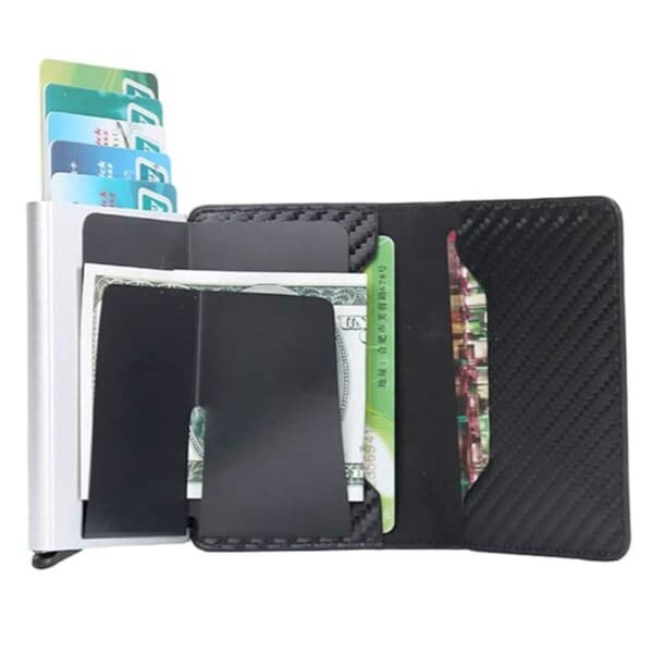 Carbon Fiber Pop-Up Card Holder med RFID-beskyttelse PU sort