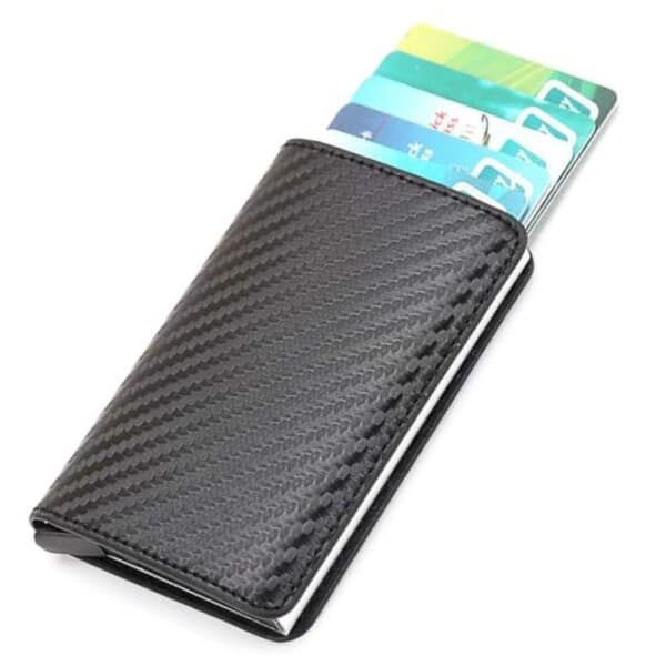Carbon Fiber Pop-Up Card Holder med RFID-beskyttelse PU sort