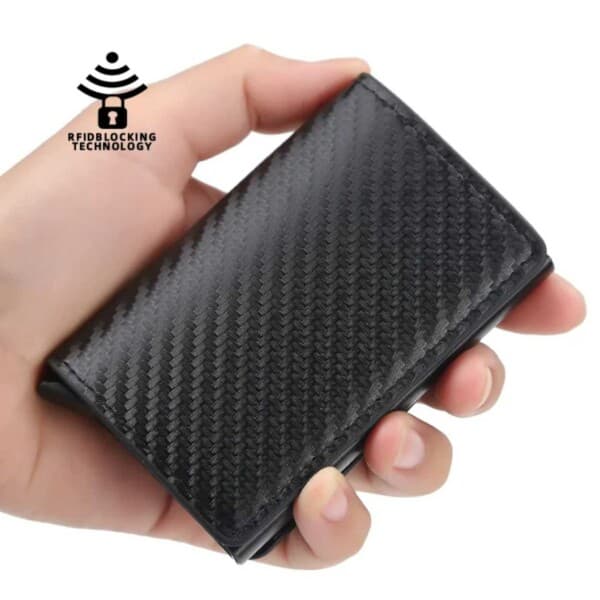 Carbon Fiber Pop-Up Card Holder med RFID-beskyttelse PU sort