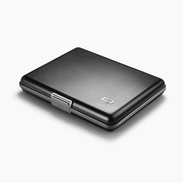 ÖGON DESIGN - STORT SMART CASE | Svart med grå inredning - Svart anodiserad aluminiumplånbok