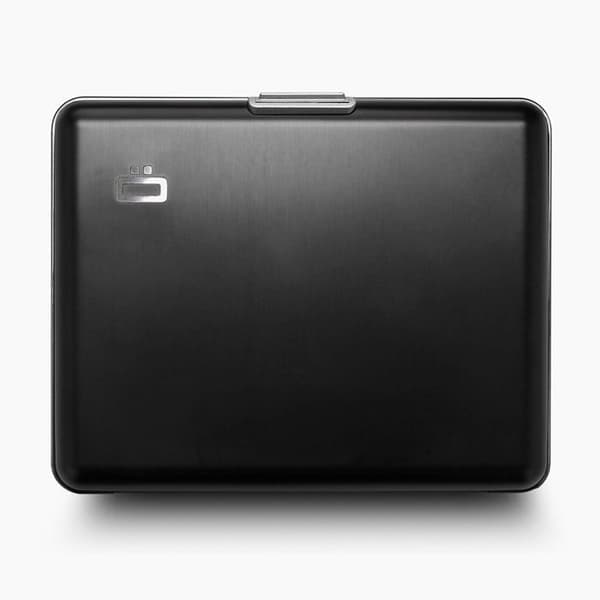ÖGON DESIGN - STORT SMART CASE | Svart med grå inredning - Svart anodiserad aluminiumplånbok