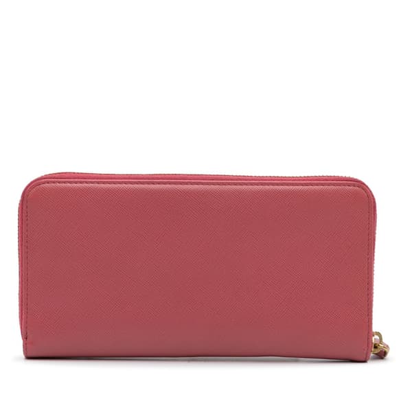 Pre-owned Prada Saffiano Zip Around Long Wallet Pink